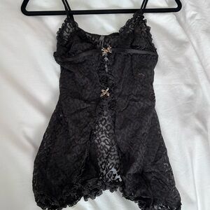Victoria's Secret Black The Lacie Lace Sexy Cute Chemise Teddy Babydoll, M, 2pc